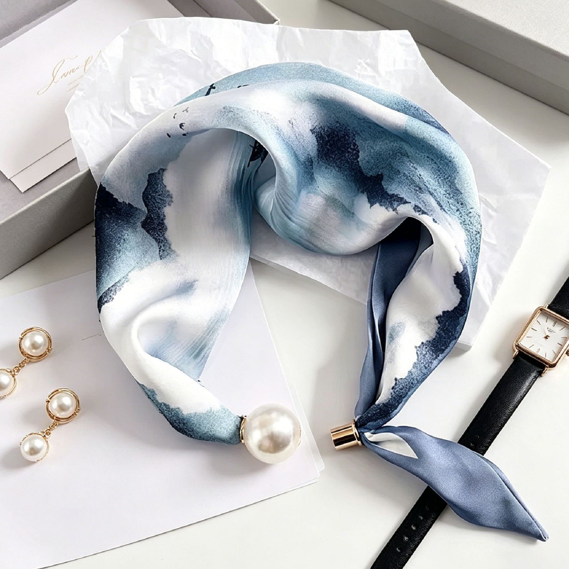 Elegant Chic Pearl Stripe Scar - Silk Neck Scarf review and price
