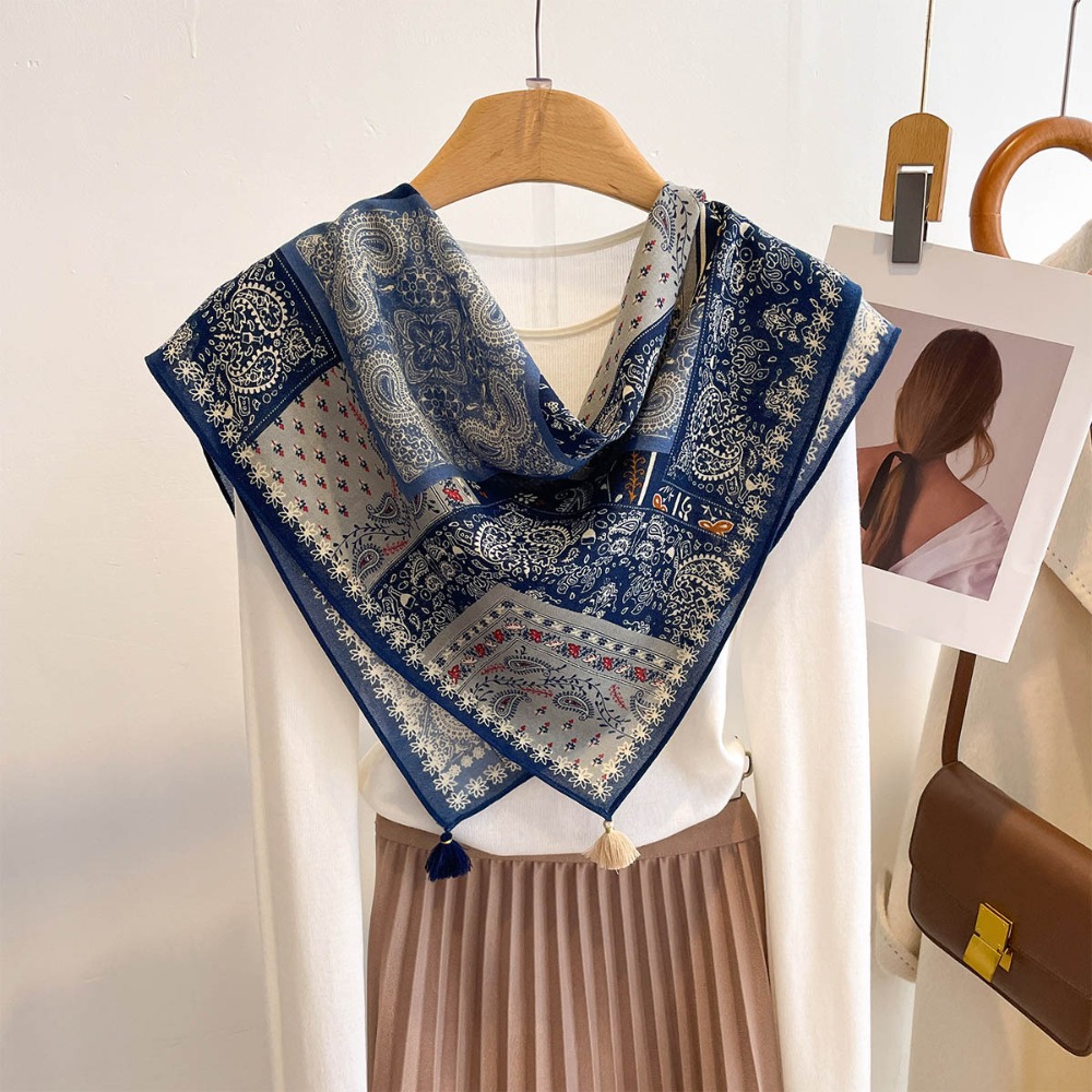 Tassel Scarf Women Square Cott - Bandana Cotton review and price